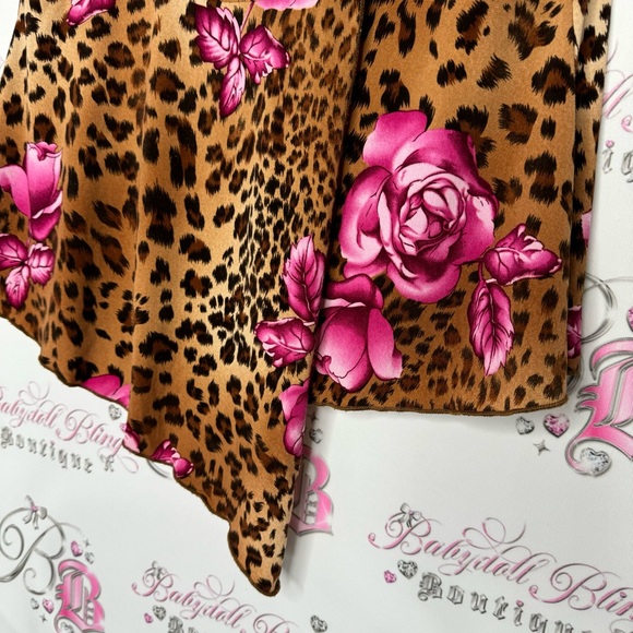 Cocomo tank top cheetah print floral flowers brown black pink fairy top hem - Picture 2 of 7